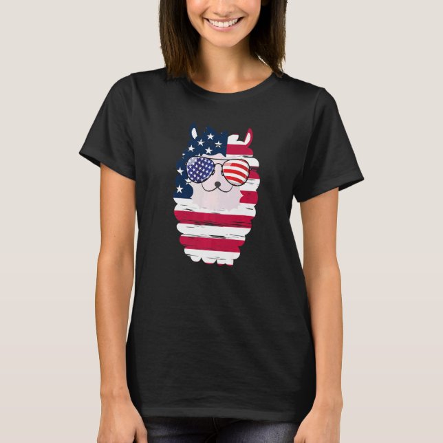 USA Patriotic Llama US Flag Glasses  July 4th Alpa T-Shirt (Front)