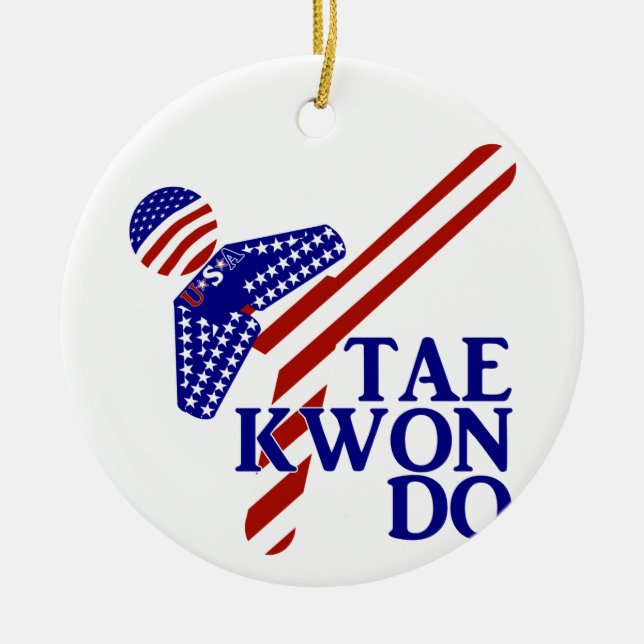 USA Patriotic Martial Arts TAEKWONDO  Ceramic Tree Decoration (Front)