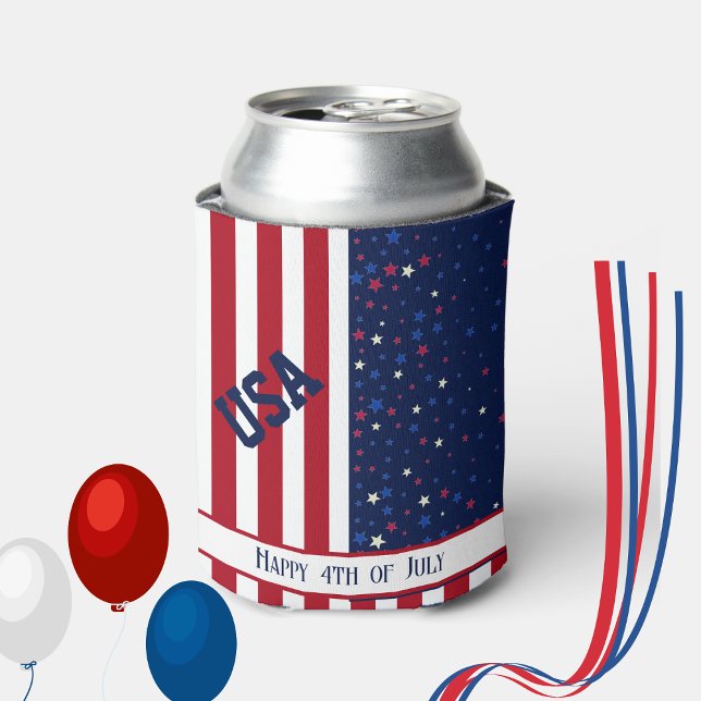 USA Patriotic Party Celebration Happy 4th of July Can Cooler (Creator Uploaded)