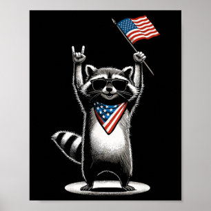 Usa Patriotic Raccoon Men Women Kids Funny 4th Of  Poster
