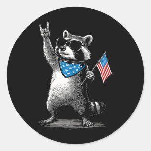 Usa Patriotic Racoon Men Women Kids Funny 4th Of Classic Round Sticker
