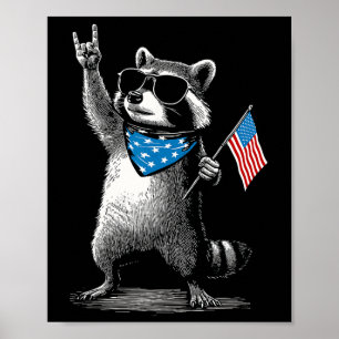 Usa Patriotic Racoon Men Women Kids Funny 4th Of Poster
