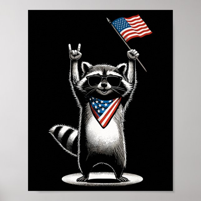 Usa Patriotic Racoon Men Women Kids Funny 4th Of  Poster (Front)
