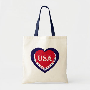 USA Patriotic Red White Blue Heart Festive July 4 Tote Bag