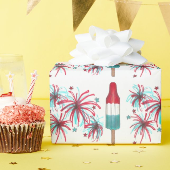 USA Patriotic Rocket Pop Popsicle Fireworks July 4 Wrapping Paper (Birthday Party)