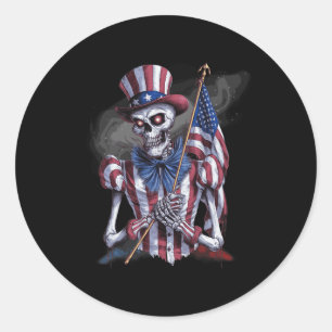 Usa Patriotic Scary Skeleton Halloween 4th Of July Classic Round Sticker