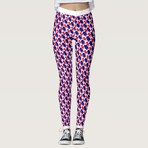 USA Patriotic Stars Pattern Red White Blue Leggings