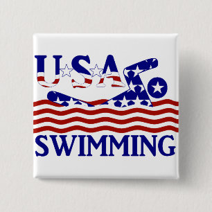 USA Patriotic Swimming Sports 15 Cm Square Badge