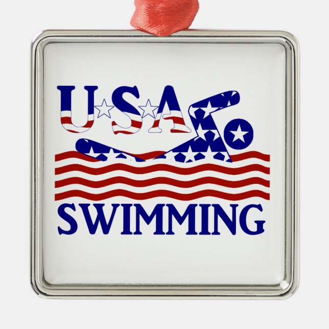 USA Patriotic Swimming Sports Metal Ornament (Front)