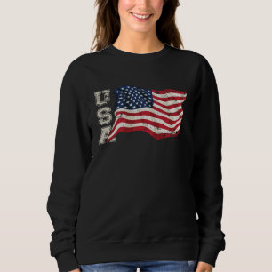USA Patriotic Waving American Flag Vintage Distres Sweatshirt