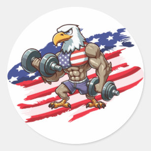 USA/patriotic weightlifting bald eagle Classic Round Sticker