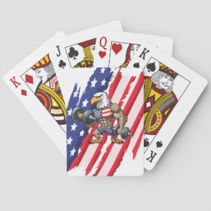 USA/patriotic weightlifting bald eagle Playing Cards