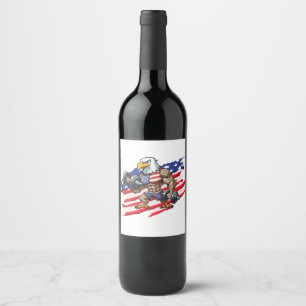 USA/patriotic weightlifting bald eagle Wine Label