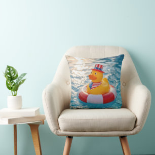 USA Patriotic Yellow Rubber Duck in Pool Cushion