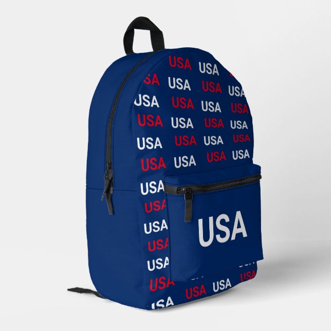 USA Pattern Red White and Blue Patriotic Printed Backpack (Back Corner Left)