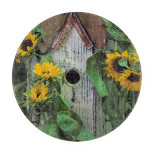 USA, Pennsylvania. Birdhouse and garden Cutting Board