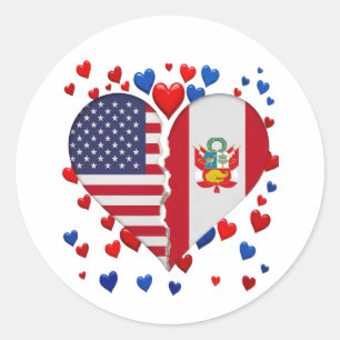 USA Peru Split Heart Flag Peruvian American Roots Classic Round Sticker
