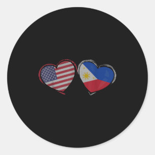 Usa Philippines Flag Heart Valentines Day Filipino Classic Round Sticker