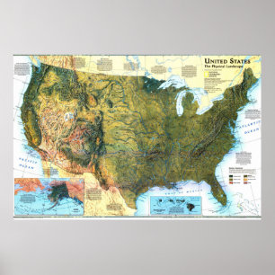 " USA: Physical Landscape map ... Poster