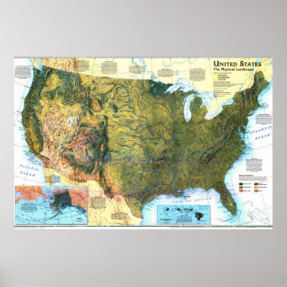 " USA: Physical Landscape map ... Poster