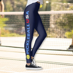USA Pickleball Leggings Yellow Ball Red White Blue