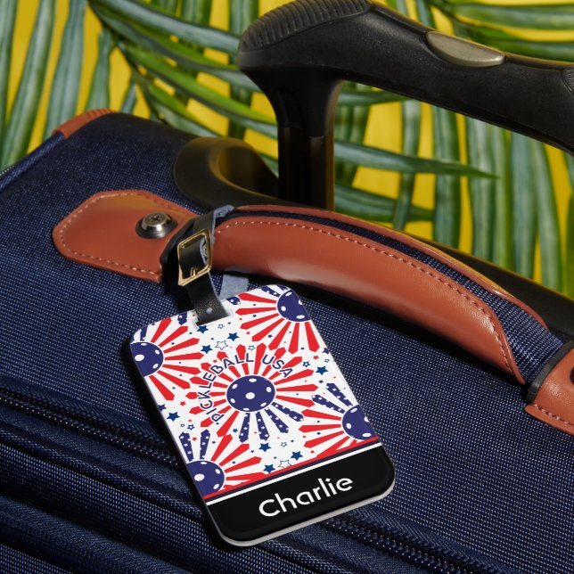 USA pickleball pattern,  with name Luggage Tag (Front Insitu 1)