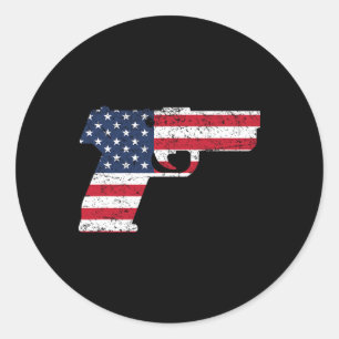 Usa Pistol American Gun Flag 4th Of July Classic Round Sticker