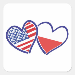 USA Poland Flag Hearts Square Sticker