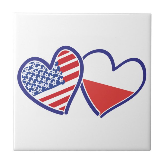 USA Poland Flag Hearts Tile (Front)