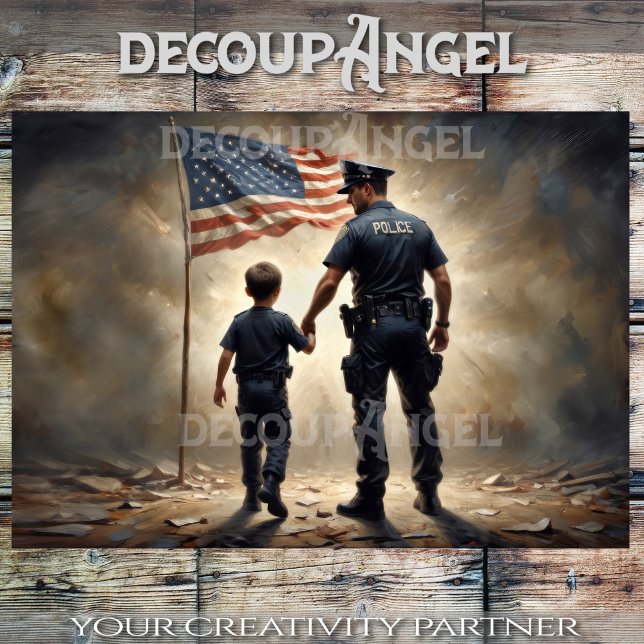 USA Police with Child -Decoupage- Tissue Paper (Creator Uploaded)
