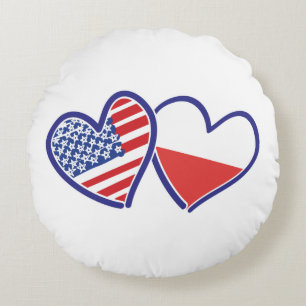 USA-POLISH-FLAG-HEARTS ROUND CUSHION