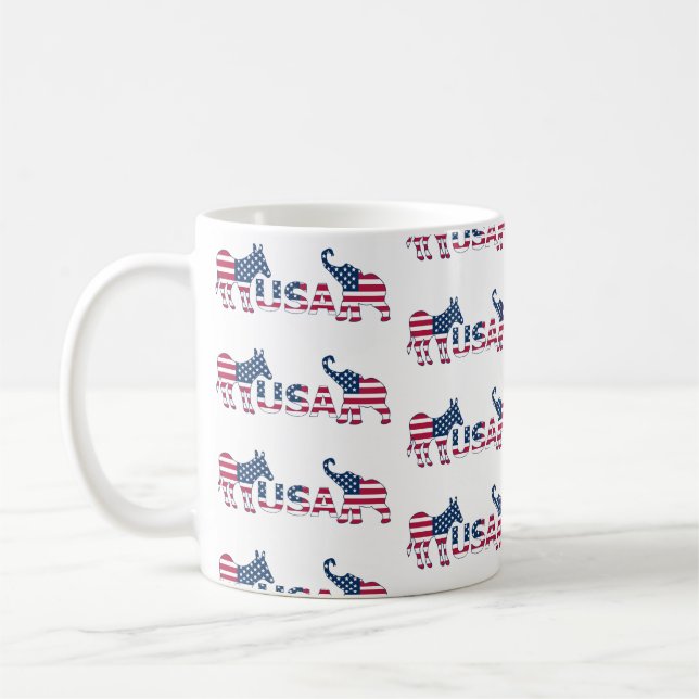 USA Politics Democratic Donkey Republican Elephant Coffee Mug (Left)