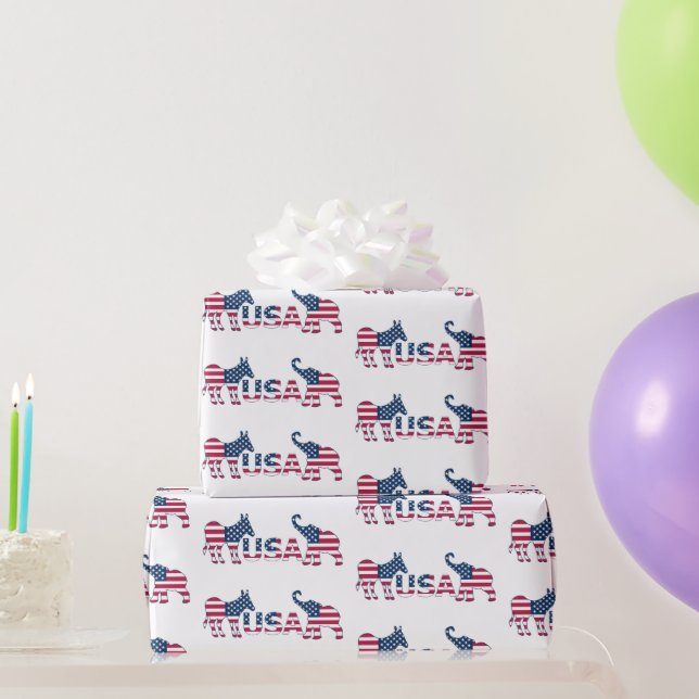 USA Politics Democratic Donkey Republican Elephant Wrapping Paper (Party Gifts)