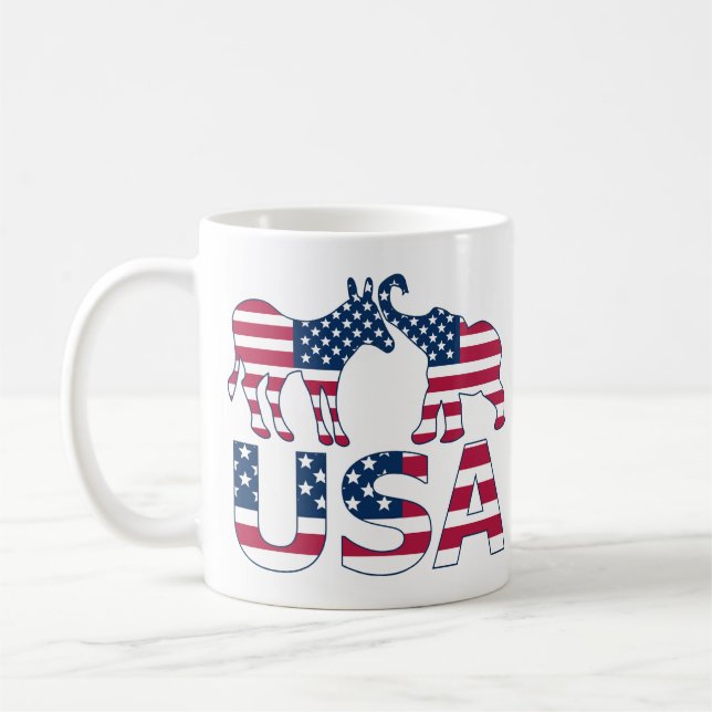 USA Politics Democratic Republican Donkey Elephant Coffee Mug (Left)