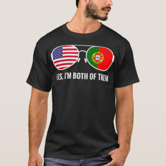 USA Portugal Flag Sunglasses Portuguese Americans  T-Shirt