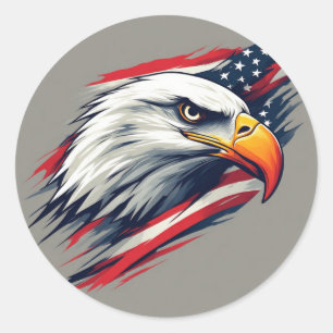 USA Pride Gift – Bald Eagle with American Flag Classic Round Sticker