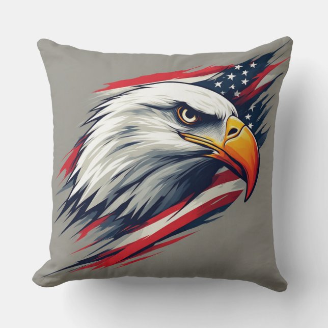 USA Pride Gift – Bald Eagle with American Flag Cushion (Front)