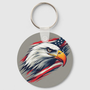 USA Pride Gift – Bald Eagle with American Flag Key Ring