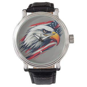 USA Pride Gift – Bald Eagle with American Flag Watch