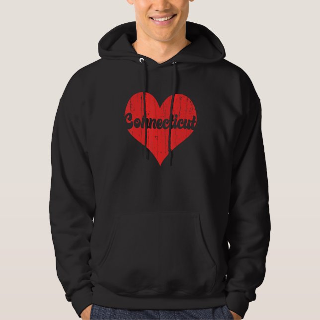 USA Proud America State Flag Heart Love Connecticu Hoodie (Front)