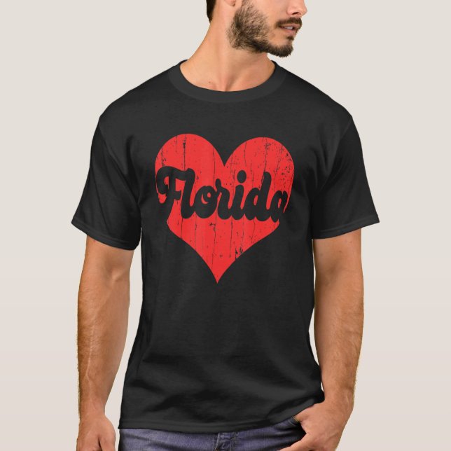 USA Proud America State Flag Heart Love Florida T-Shirt (Front)