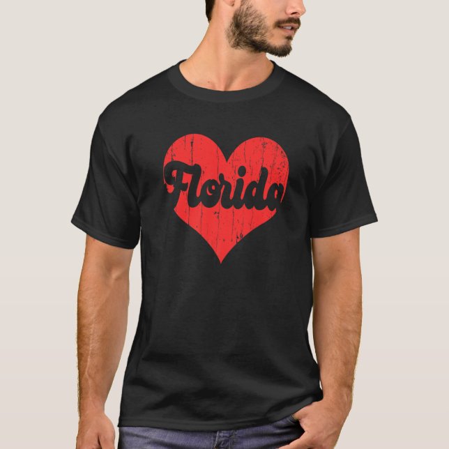 USA Proud America State Flag Heart Love Florida  T-Shirt (Front)