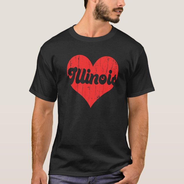 USA Proud America State Flag Heart Love Illinois  T-Shirt (Front)