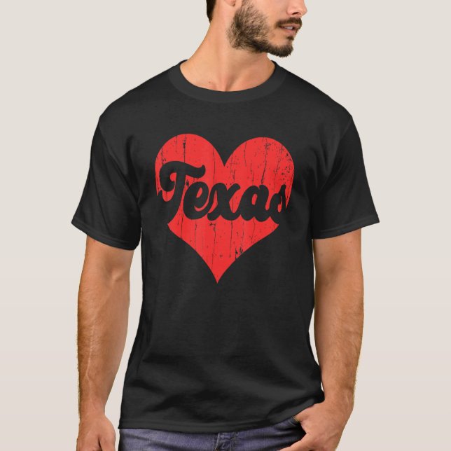 USA Proud America State Flag Heart Love Texas T-Shirt (Front)