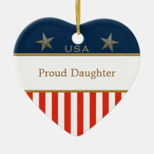 USA Proud Daughter Patriotic Heart Frame Ceramic Tree Decoration