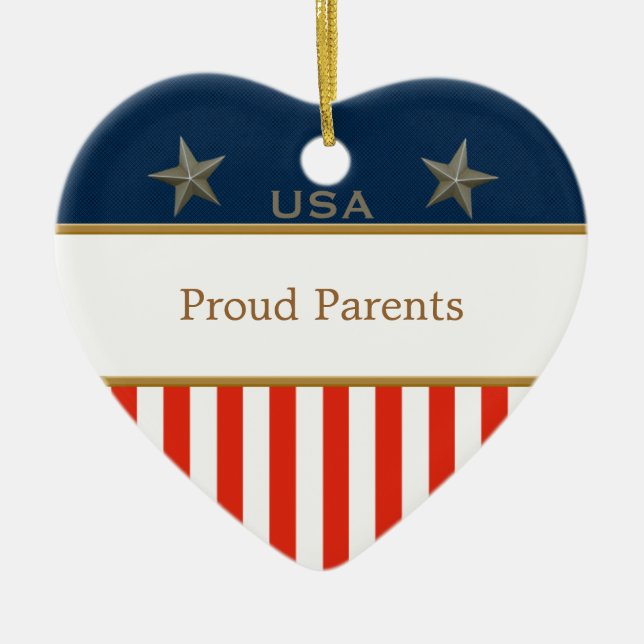 USA Proud Parents Patriotic Heart Frame Ceramic Ornament (Front)