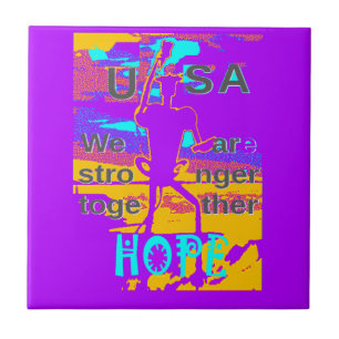 USA Psychedelic Hope: Neon Unity Art Ceramic Tile