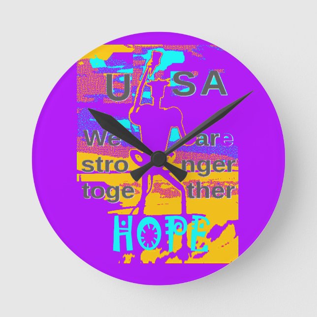 USA Psychedelic Hope: Neon Unity Art Round Clock (Front)