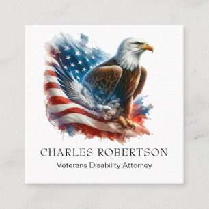 *~* USA . QR AP16 American Flag Bald Eagle Square Business Card