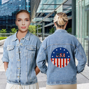 USA Quote American Flag Stars in Circle Womens Denim Jacket